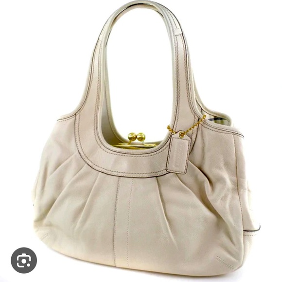 Coach Handbags - Coach 12248 Pleated Ergo Kisslock w/ Tattersall Lining Bone Leather Handbag